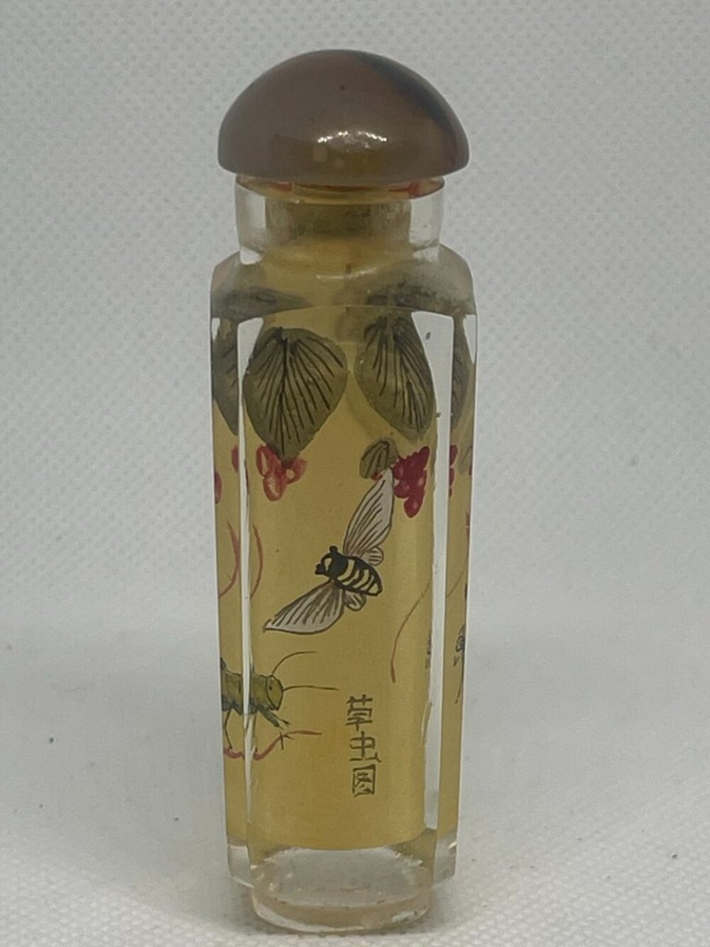 Vintage Chinese Inside Painted Glass Snuff Bottle Insects Berries - Picture 2 of 8